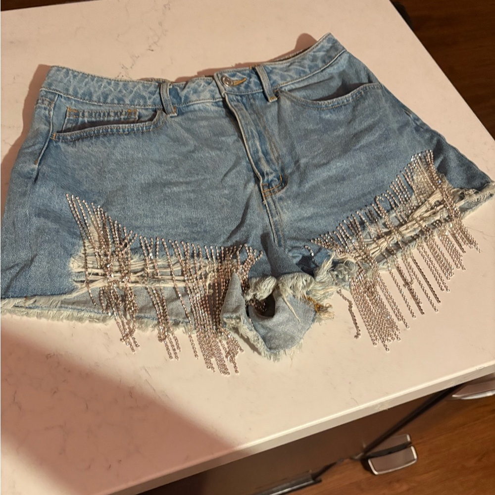 Sequin fringe Jean shorts women